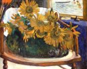 保罗 高更 : Still Life with Sunflowers on an Armchair